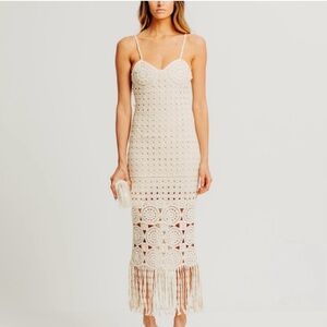 Ronny Kobo Collection Beige Fringe Crochet Dress